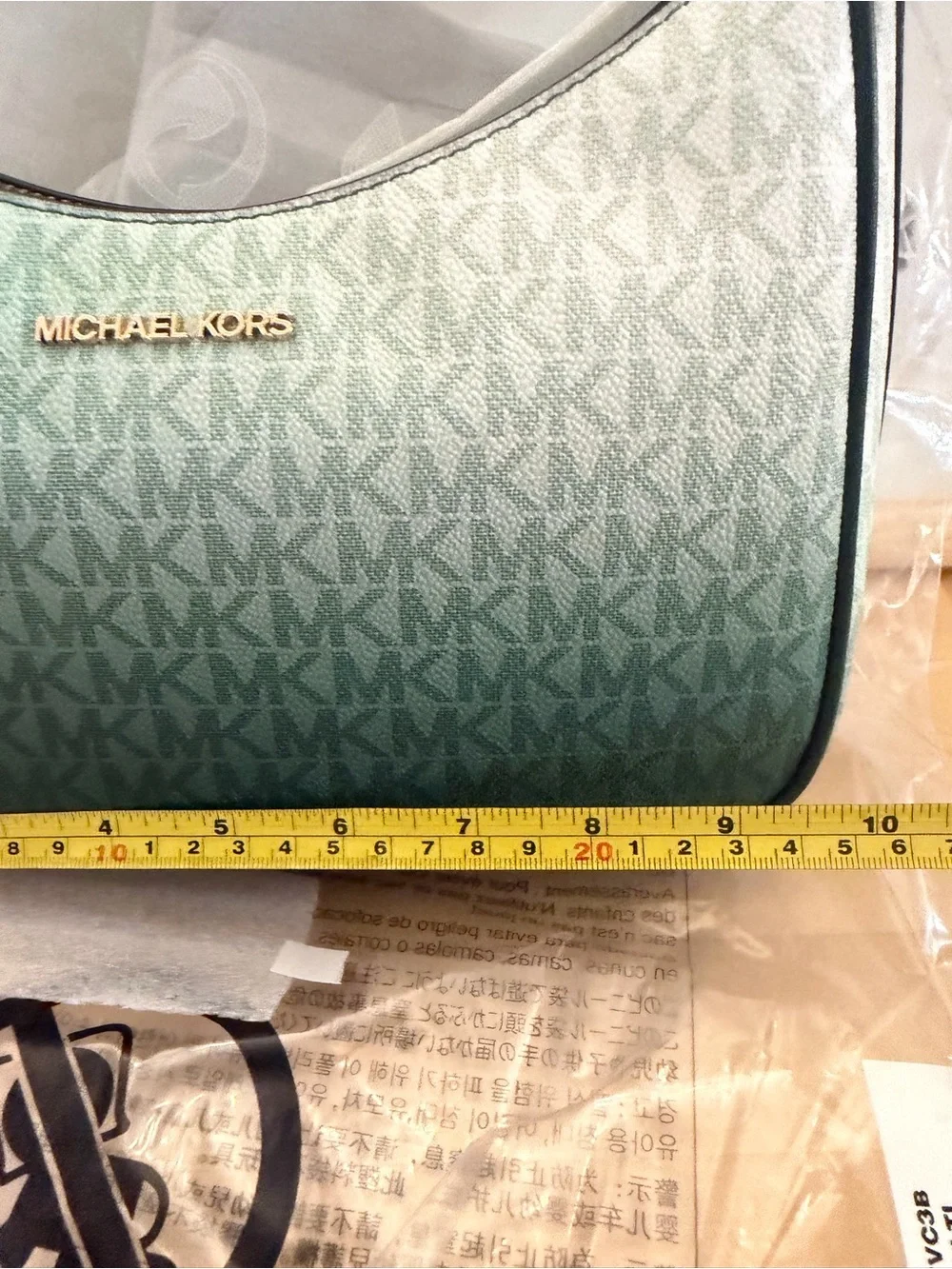 Michael Kors Mint Green Logo Shoulder Bag with Gold Hardware